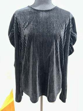 Penelope Black Pleated Shimmer Velvet Long Sleeve Top